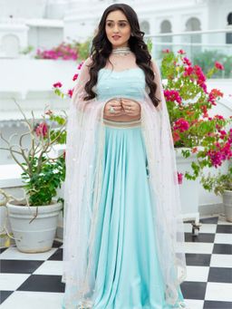 Lavanya The Label - Sky Blue Lehenga With Dupatta (Set of 3)