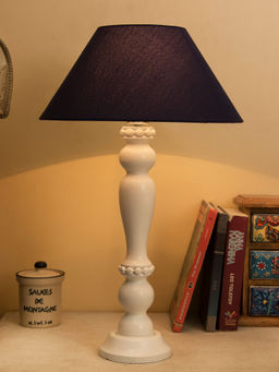 Homesake - Eureka White Wood Table Lamp Blue Shade