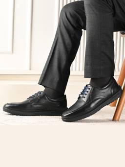 Valentino - Black West Port Men Premium Leather Lace Up Shoes