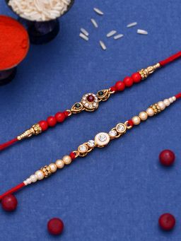 Voylla - Purple Floral Pearl Beads Studded Rakhi (Set Of 2)