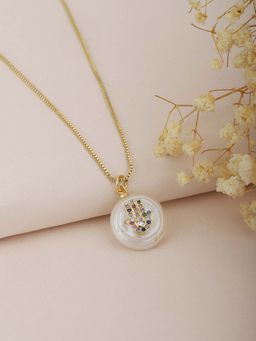 Carlton London - Off White and Red Plated Studded and Beaded Necklace with Hamsa Hand