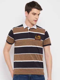 Club York - Men Brown Striper Polo Collar T-Shirt