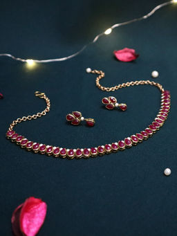 PAYA - Red Drop Linear Choker and Earrings