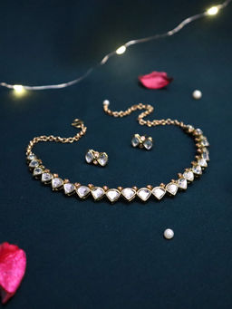 PAYA - Orange Boat Kundan Linear Choker and Earrings