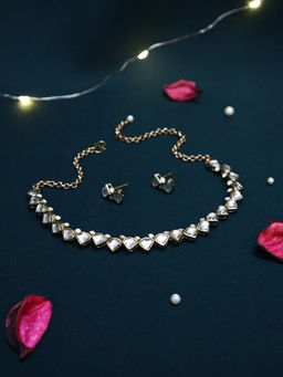 PAYA - White Boat Kundan Linear Choker and Earrings