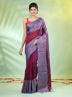 CHARUKRITI - Purple Cotton Blend Woven Tassels Saree with Unstitched Blouse