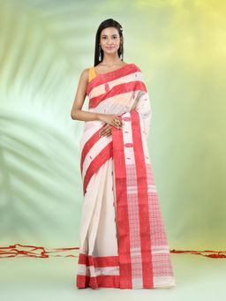 CHARUKRITI - Off White Handwoven Cotton Saree with Unstitched Blouse