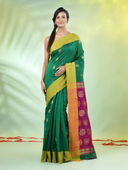 CHARUKRITI - Green Ethnic Motifs Floral Woven Saree with Unstitched Blouse