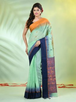 CHARUKRITI - Light Green Cotton Blend Woven Ikat Saree with Unstitched Blouse