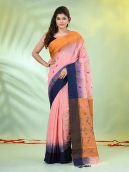 CHARUKRITI - Peach Cotton Blend Woven Ikat Saree with Unstitched Blouse
