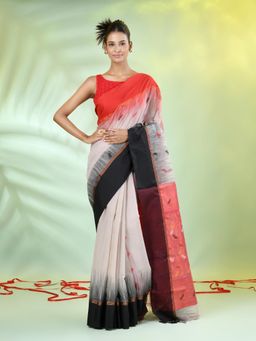 CHARUKRITI - Off White Cotton Blend Woven Ikat Saree with Unstitched Blouse