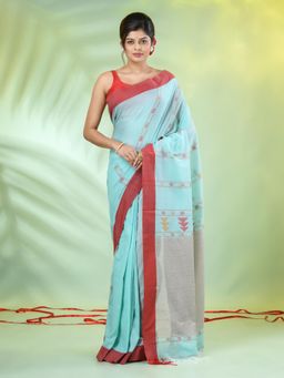 CHARUKRITI - Sea Green Cotton Soft Woven Tassels Saree with Unstitched Blouse