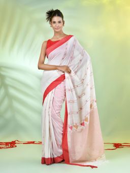 CHARUKRITI - Off White Cotton Soft Woven Tassels Saree with Unstitched Blouse