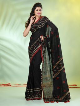 CHARUKRITI - Black Cotton Soft Woven Saree with Unstitched Blouse