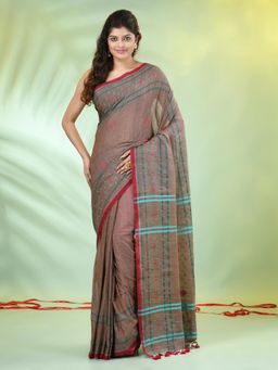 CHARUKRITI - Beige Cotton Soft Woven Saree with Unstitched Blouse