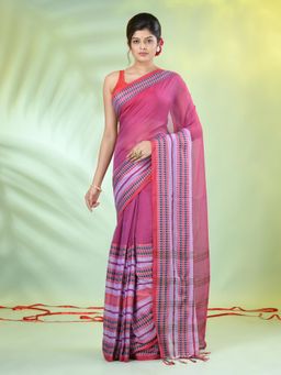CHARUKRITI - Purple Cotton Soft Woven Nakshi Borders Saree with Unstitched Blouse