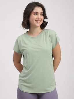 R&B - Women Green Typography Round Neck Half Sleeves T-Shirt