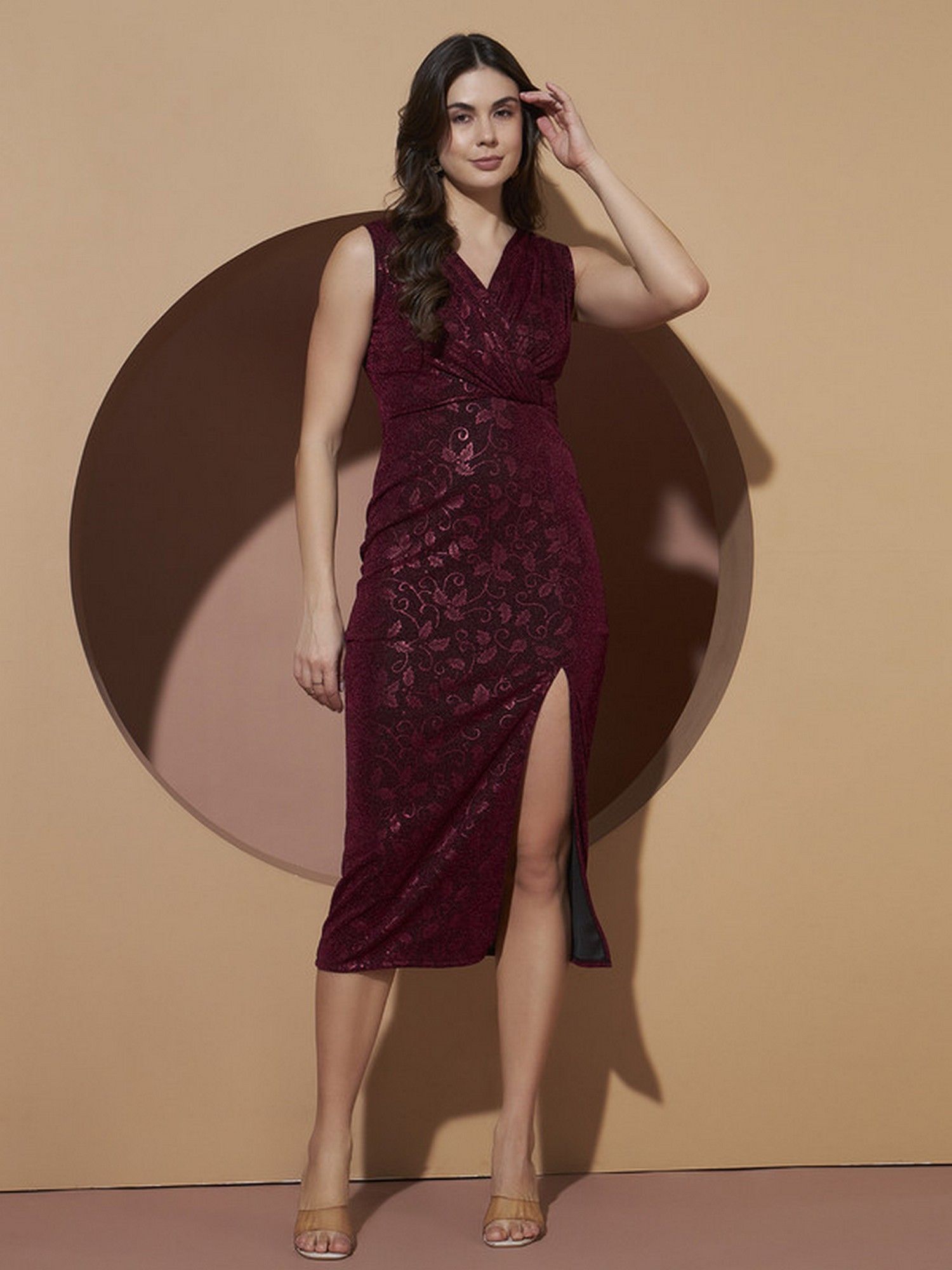 vaararo Lycra Bodycon Sleeveless V-Neck With Side Slit Dress-picture-5