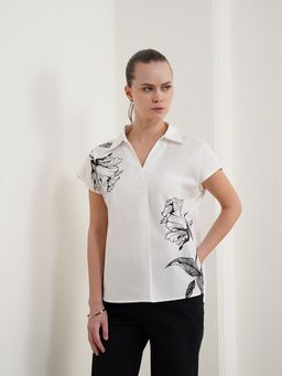 FABLE STREET - White Pure Cotton Floral Top
