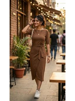 Polago Clothing - Mocha Tie Midi Dress