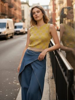 ZUMMER - Seamless Cotton Knitted Geometric Sleeveless Top