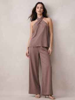 Outzidr - Taupe Cross Halter Neck Co-Ord Set