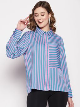 CAMLA - Teal Stripes Collar Neck Shirt Teal