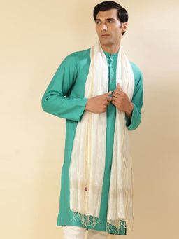 Fabindia - White Natural Cotton Silk Maheshwari Men Stole