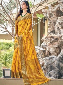 Odette - Yellow Colour Organza Saree with Unstitched Blouse