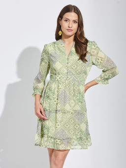 Latin Quarters - Women Green Printed Casual Mini Dress