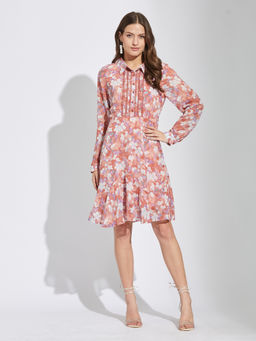 Latin Quarters - Women Multi Color Full Sleeves Printed Casual Mini Dress