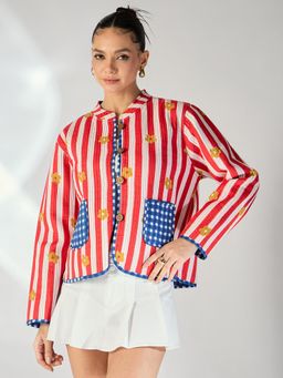 Uptownie - Reversible Cotton Quilted Jacket - Red