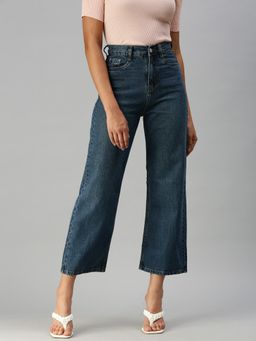 SHOWOFFFF - Women Clean Look Blue Straight Fit Denim Jeans