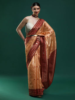 Sarha - Women Orange Woven Banarasi Saree with Unstitched Blouse