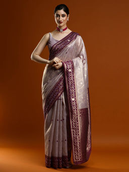 Sarha - Women Lavender Woven Banarasi Saree with Unstitched Blouse