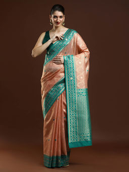 Sarha - Women Pink Woven Banarasi Saree with Unstitched Blouse