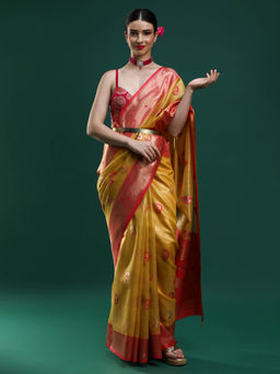 Sarha - Women Yellow Woven Banarasi Saree with Unstitched Blouse