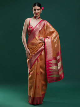 Sarha - Women Peach Woven Banarasi Saree with Unstitched Blouse