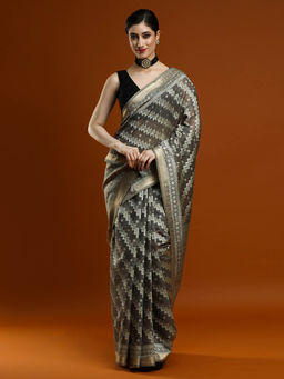 Sarha - Women Grey Woven Chanderi Saree with Unstitched Blouse