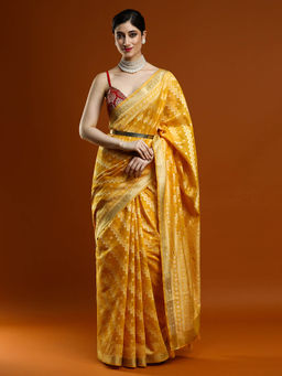 Sarha - Women Yellow Woven Chanderi Saree with Unstitched Blouse