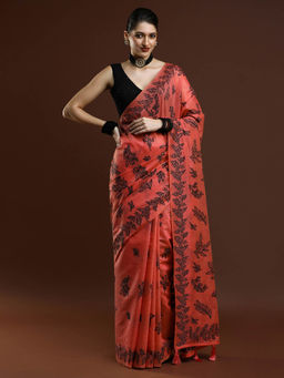 Sarha - Women Pink Printed Chanderi Saree with Unstitched Blouse