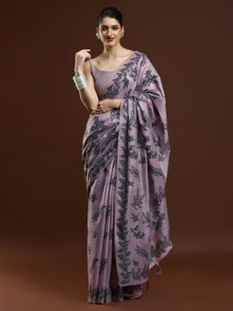 Sarha - Women Lavender Printed Chanderi Saree with Unstitched Blouse