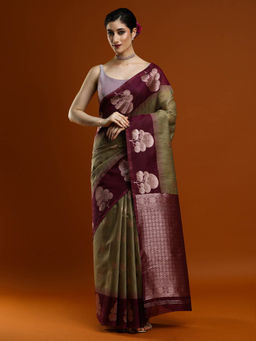 Sarha - Women Grey Woven Muga Saree with Unstitched Blouse