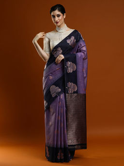 Sarha - Women Lavender Woven Muga Saree with Unstitched Blouse