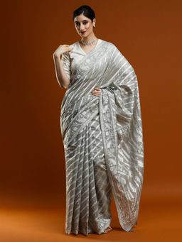 Sarha - Women Grey Woven Chanderi Saree with Unstitched Blouse