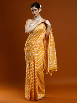 Sarha - Women Yellow Woven Chanderi Saree with Unstitched Blouse