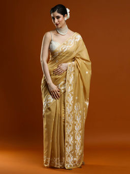 Sarha - Women Beige Woven Muga Saree with Unstitched Blouse