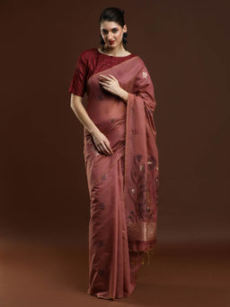 Sarha - Women Pink Woven Muga Saree with Unstitched Blouse
