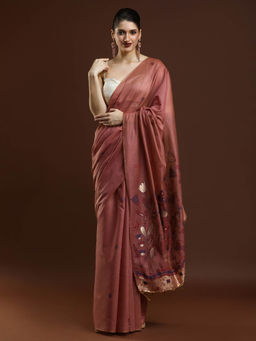 Sarha - Women Pink Woven Muga Saree with Unstitched Blouse