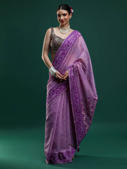 Sarha - Women Lavender Embroidered Banarasi Saree with Unstitched Blouse